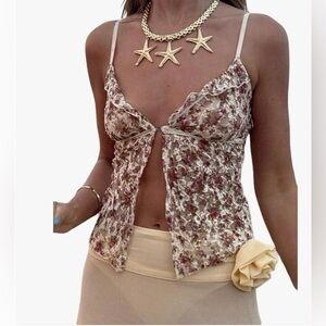 Floral Cropped Mesh Front Clasp Tank Top